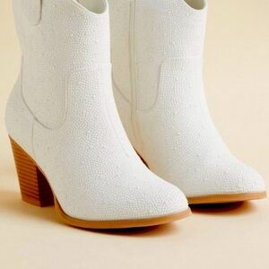 Torrid White Embellished Ankle Booties